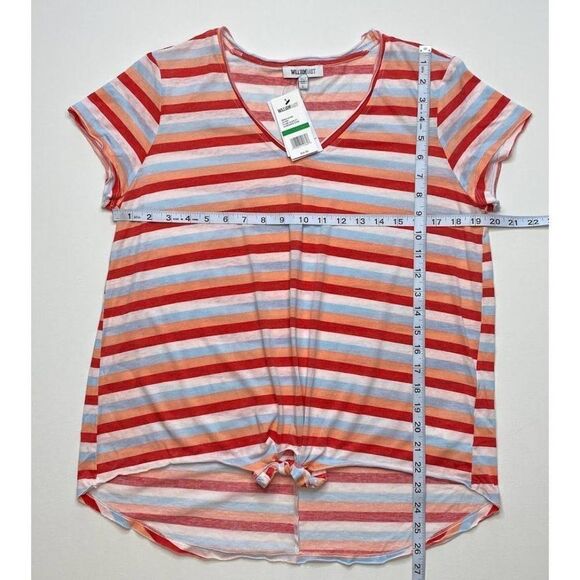 William Rast Burnout Shirt Top Large Striped Juniors' Tie-Front Scoop Neck NEW - Picture 4 of 9